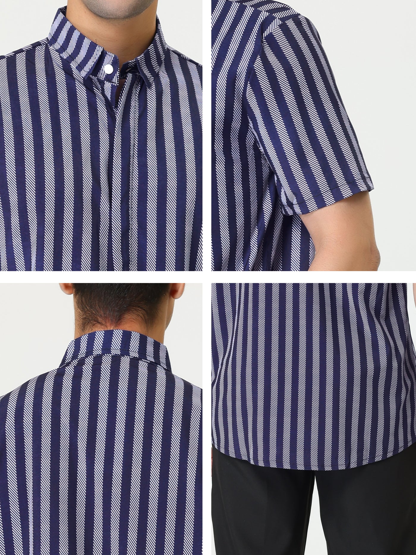 Bublédon Striped Lapel Short Sleeve Button Down Dress Shirts
