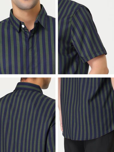 Striped Lapel Short Sleeve Button Down Dress Shirts