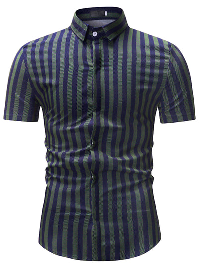 Striped Lapel Short Sleeve Button Down Dress Shirts