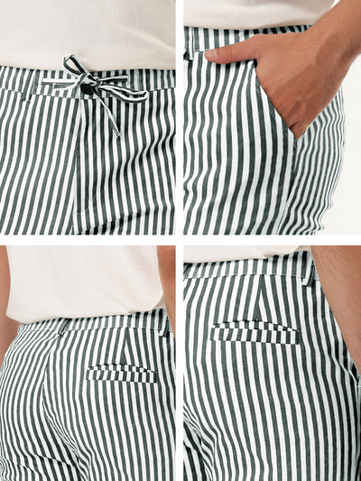 Business Stripe Drawstring Waist Skinny Dress Pants