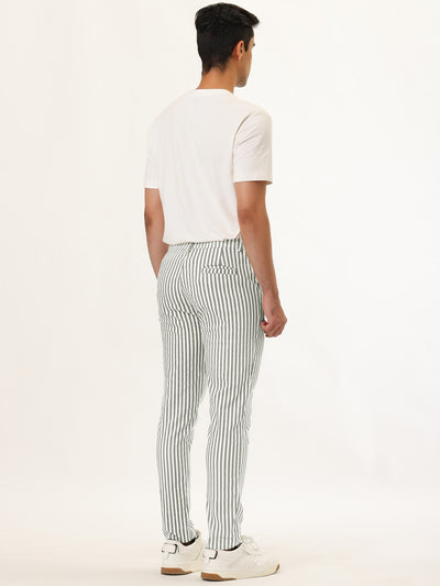 Business Stripe Drawstring Waist Skinny Dress Pants