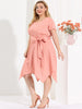 Polka Dot Round Neck Short Sleeve Plus Size Dress