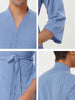 Solid Color V Neck 3/4 Sleeve Belt Waffle Bathrobe