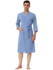 Solid Color V Neck 3/4 Sleeve Belt Waffle Bathrobe