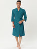 Solid Color V Neck 3/4 Sleeve Belt Waffle Bathrobe