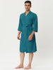 Solid Color V Neck 3/4 Sleeve Belt Waffle Bathrobe