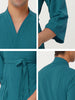Solid Color V Neck 3/4 Sleeve Belt Waffle Bathrobe