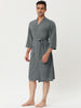 Solid Color V Neck 3/4 Sleeve Belt Waffle Bathrobe