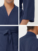Solid Color V Neck 3/4 Sleeve Belt Waffle Bathrobe