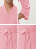Solid Color V Neck 3/4 Sleeve Belt Waffle Bathrobe