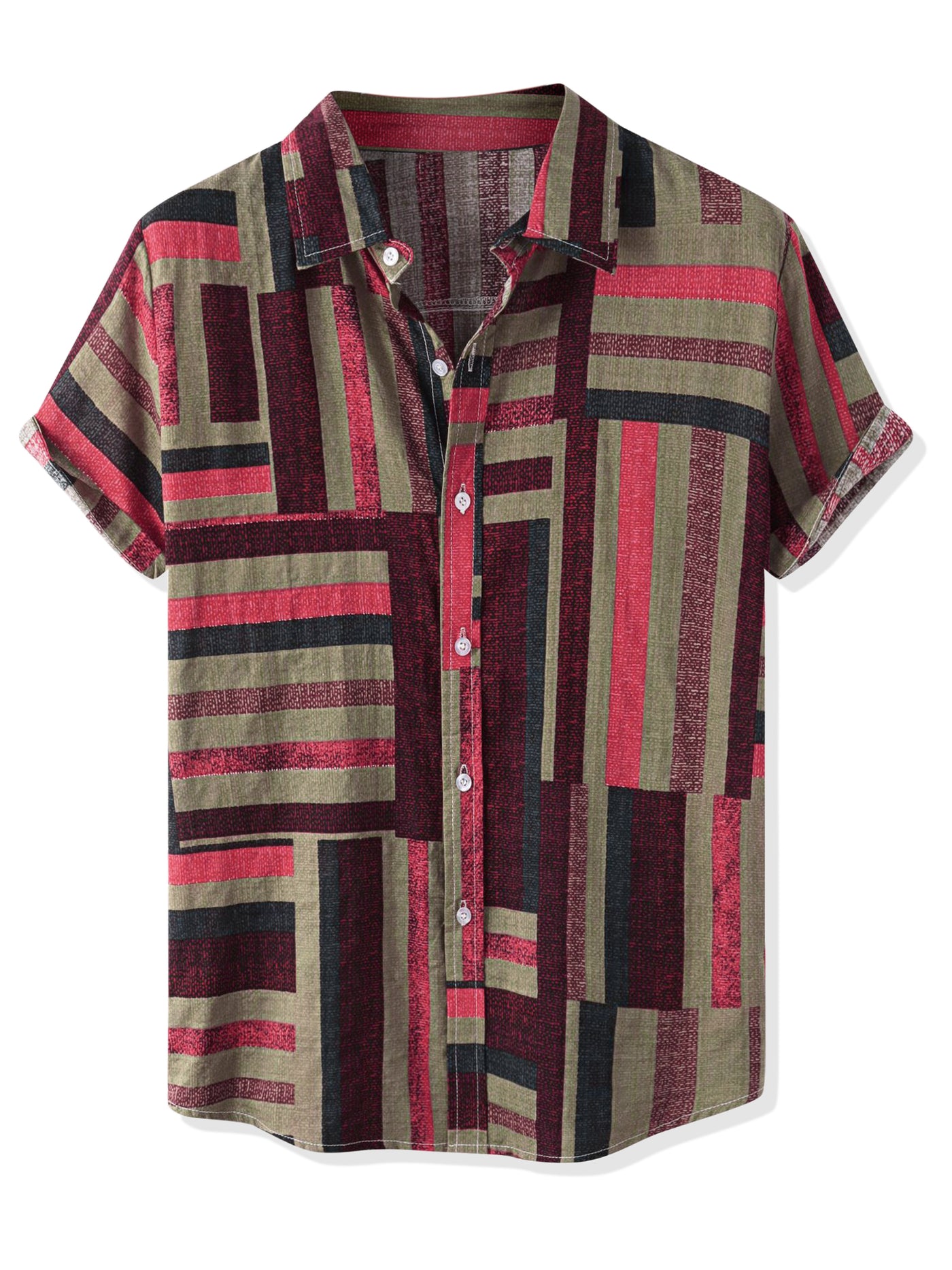 Bublédon Geometric Printed Short Sleeve Hawaiian Shirts