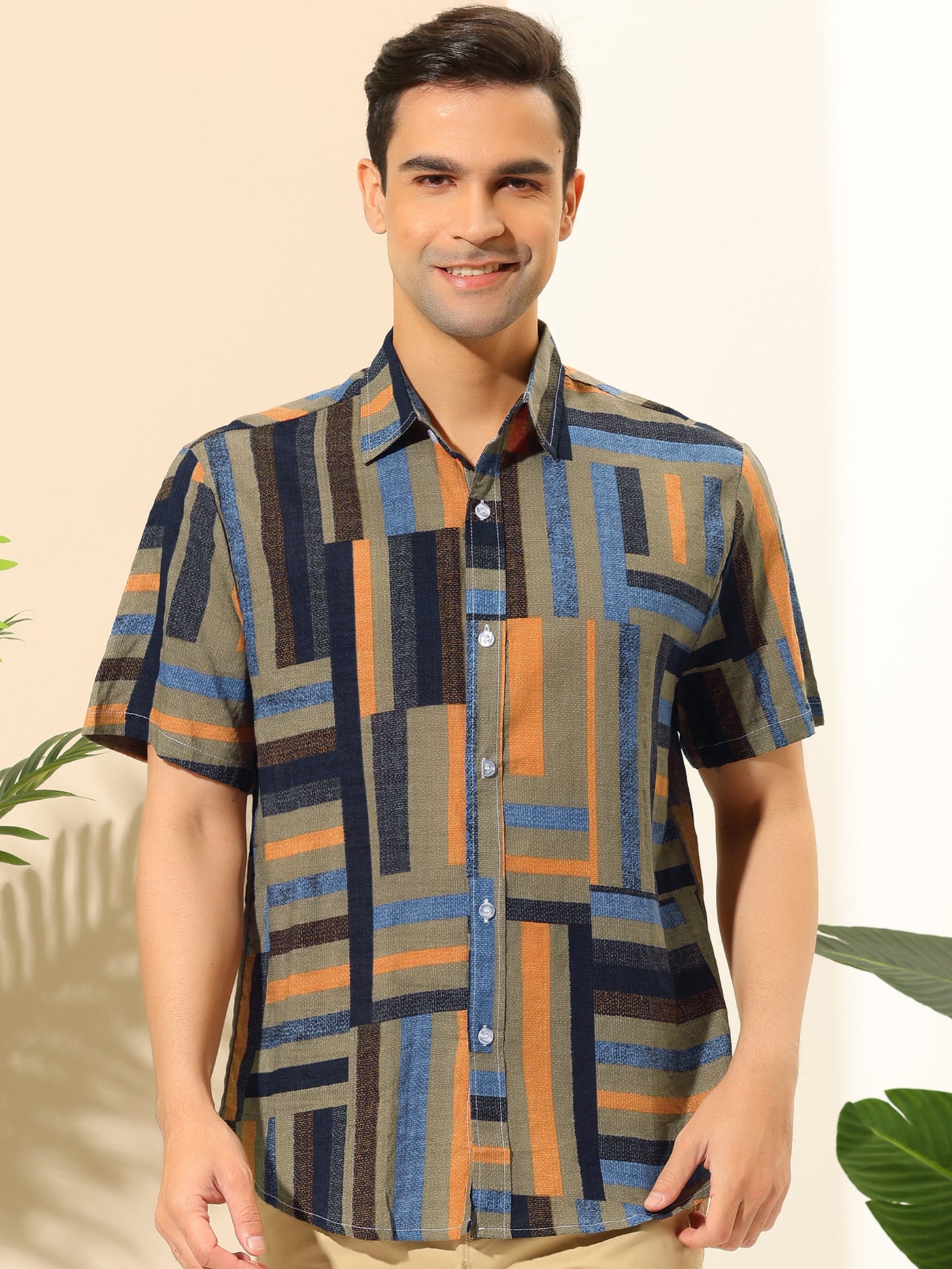 Bublédon Geometric Printed Short Sleeve Hawaiian Shirts