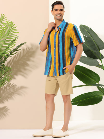 Summer Striped Print Short Sleeve Hawaiian Shirt