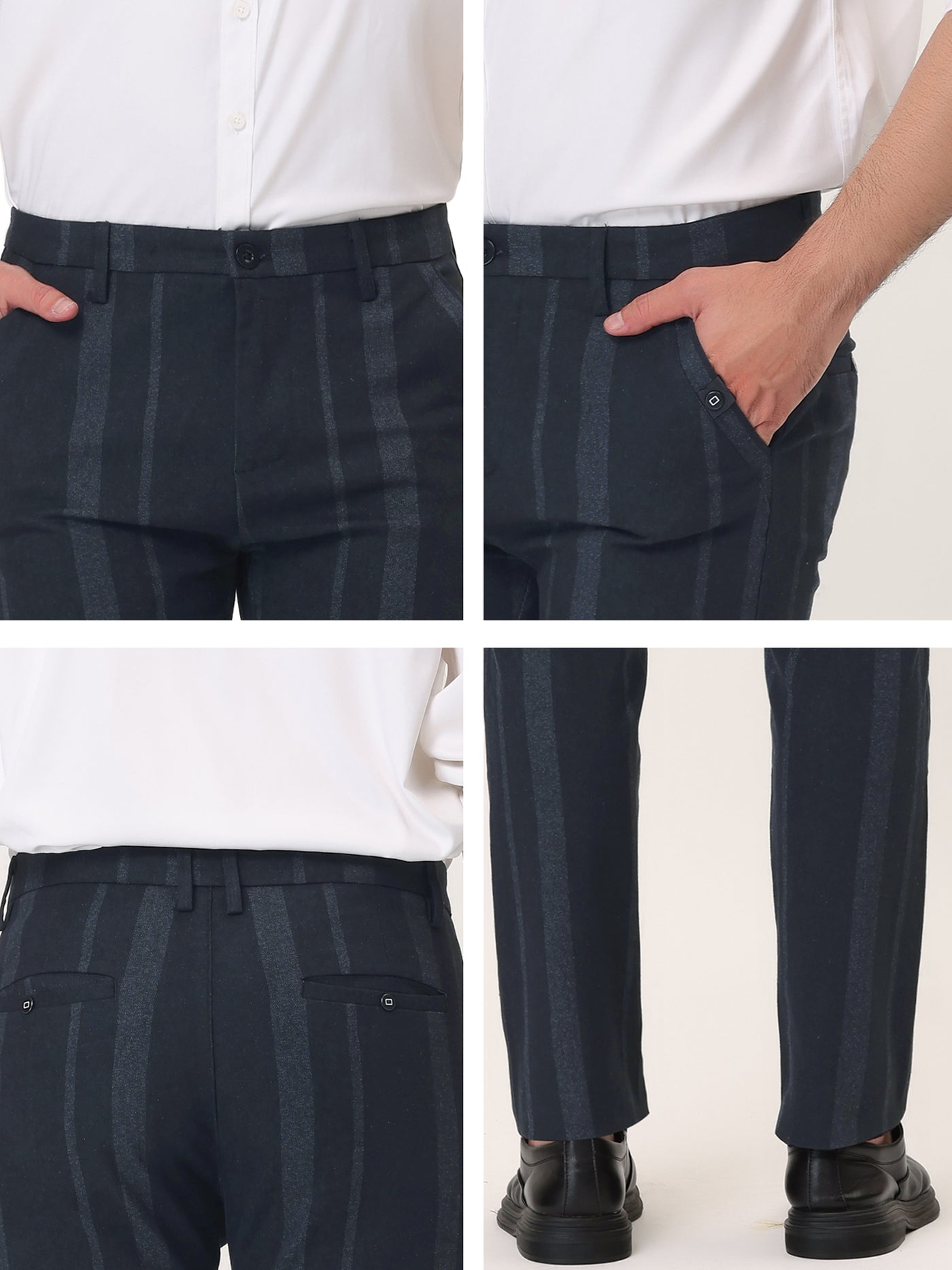 Bublédon Men's Striped Dress Pants Slim Fit Flat Front Business Formal Trousers