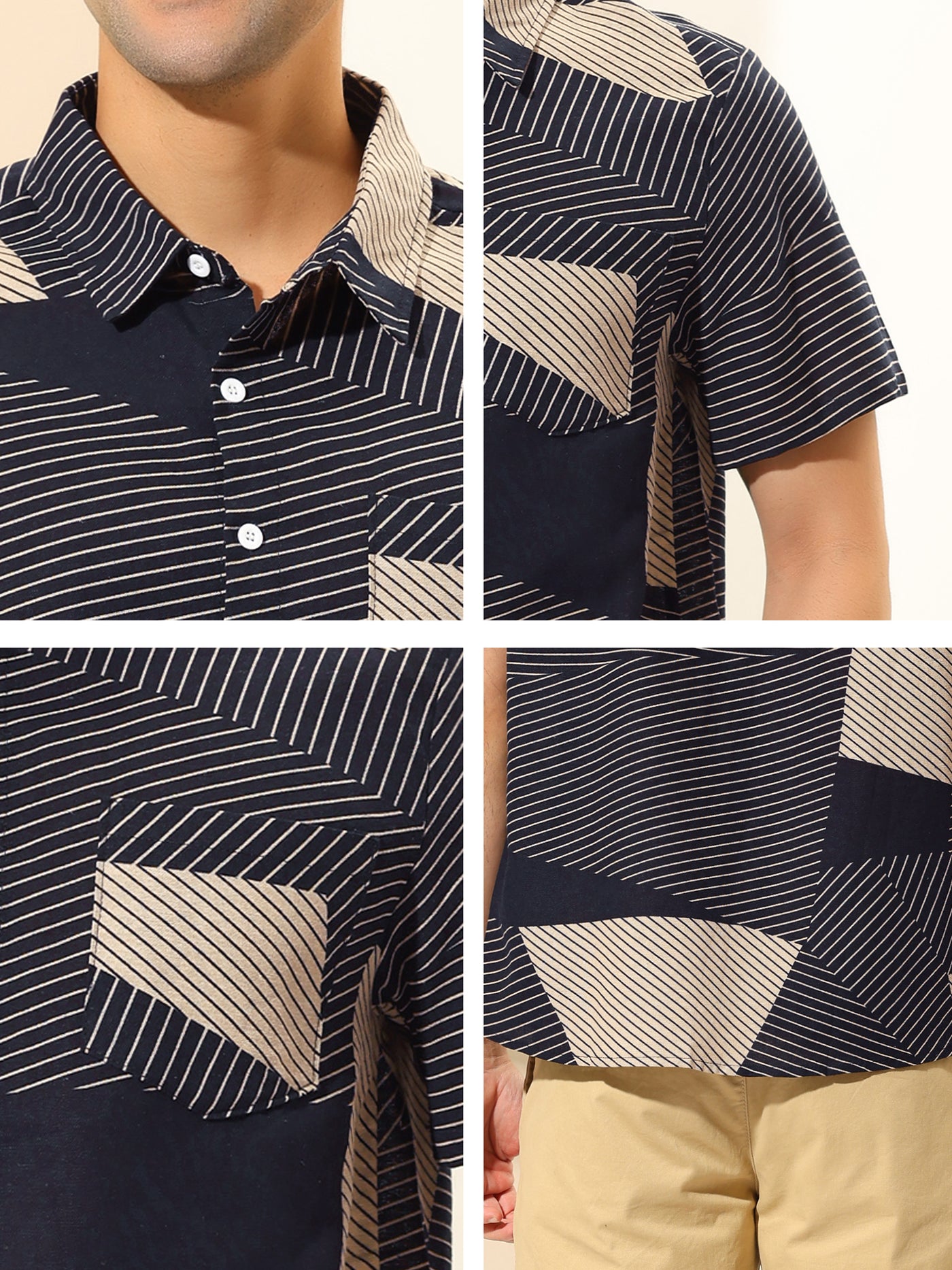 Bublédon Irregular Geometric Color Block Button Short Sleeve Shirts