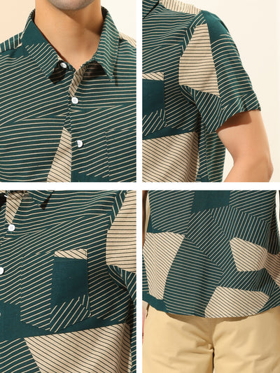 Irregular Geometric Color Block Button Short Sleeve Shirts