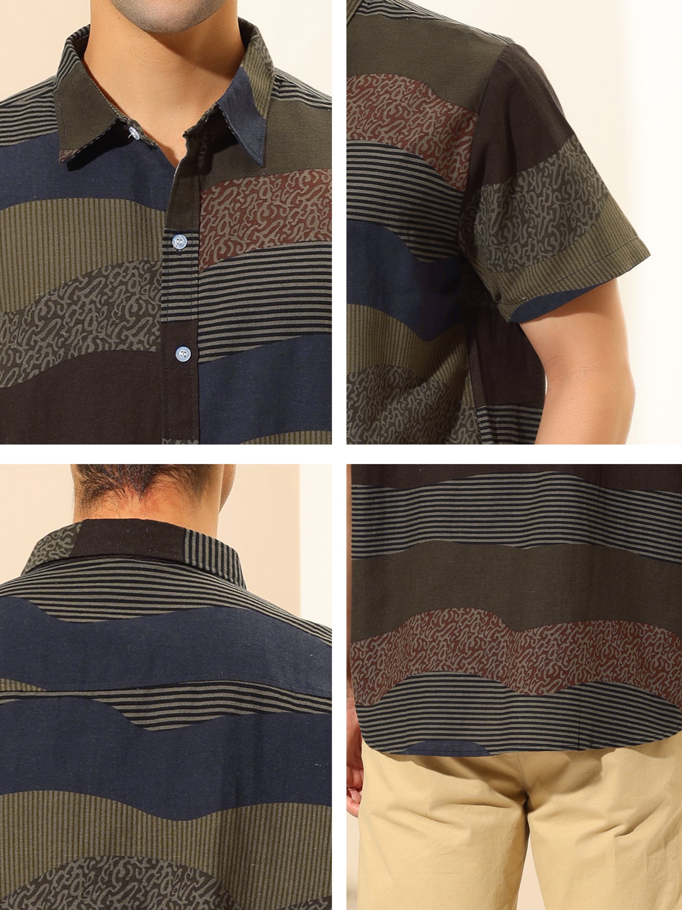 Bublédon Irregular Geometric Color Block Button Short Sleeve Shirts