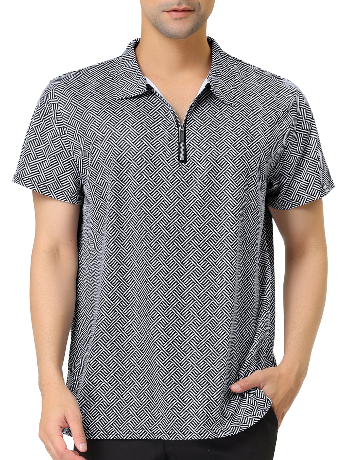 Bublédon Trendy Zip Up Lapel Short Sleeve Golf Polo T-shirts
