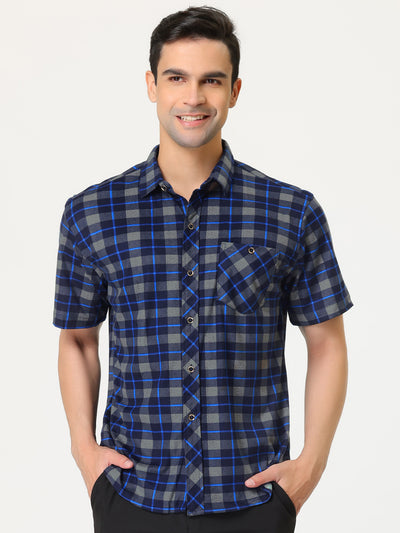 Men's Plaid Shirt Short Sleeves Casual Contrast Color Button Down Checked Shirts