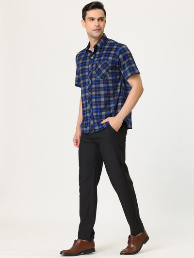 Men's Plaid Shirt Short Sleeves Casual Contrast Color Button Down Checked Shirts