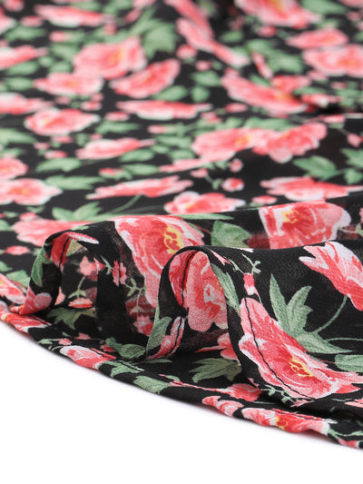 Polyester X Line Floral V Neck Peplum Top
