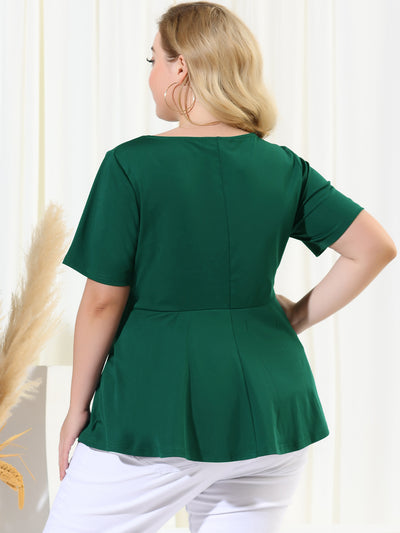 Women Plus Size Short Sleeves Twisted Knot Front Peplum Top
