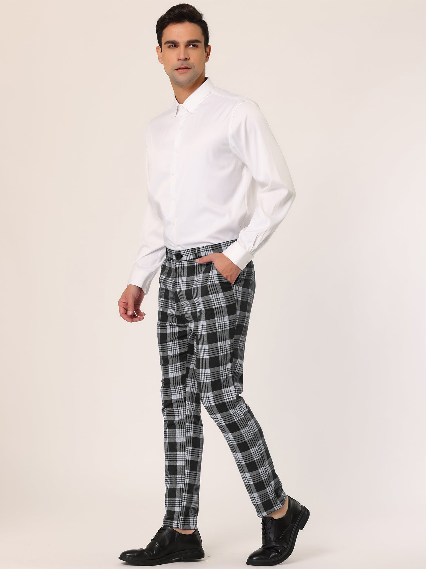 Bublédon Skinny Casual Checkered Business Plaid Dress Pants