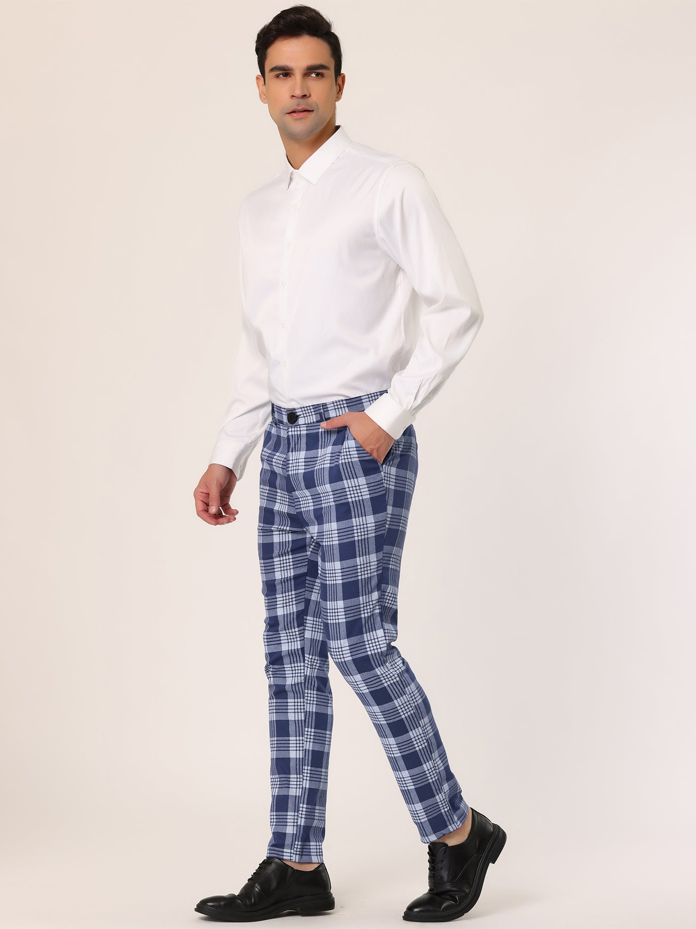 Bublédon Skinny Casual Checkered Business Plaid Dress Pants