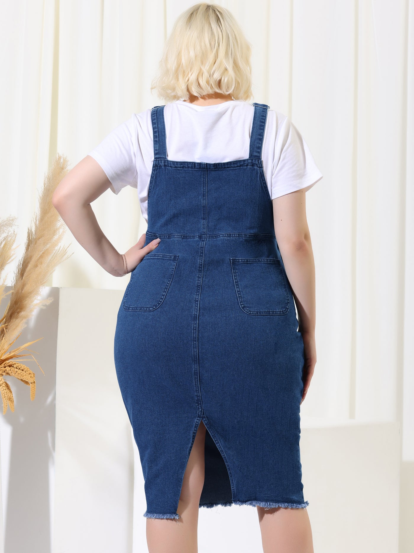 Bublédon Chic Plus Size H Line Denim Overall Suspender Skirt