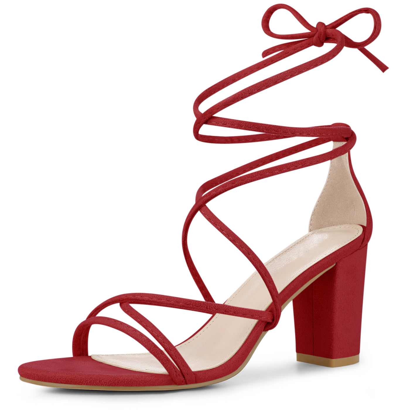 Red Strappy Chunky Heels|elegant Lace-up Block Heel Sandals - Women's  Summer Dress Shoes