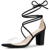 Perphy Lace Up Clear Strap Block Heels Sandals