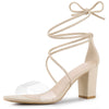 Perphy Lace Up Clear Strap Block Heels Sandals
