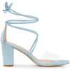 Perphy Lace Up Clear Strap Block Heels Sandals
