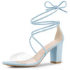 Perphy Lace Up Clear Strap Block Heels Sandals