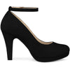Perphy Round Toe Stiletto Heel Ankle Strap Suede Pumps