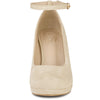 Perphy Round Toe Stiletto Heel Ankle Strap Suede Pumps