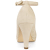 Perphy Round Toe Stiletto Heel Ankle Strap Suede Pumps