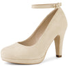 Perphy Round Toe Stiletto Heel Ankle Strap Suede Pumps