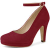Perphy Round Toe Stiletto Heel Ankle Strap Suede Pumps