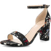Perphy Floral Open Toe Ankle Strap Chunky Heels Sandals