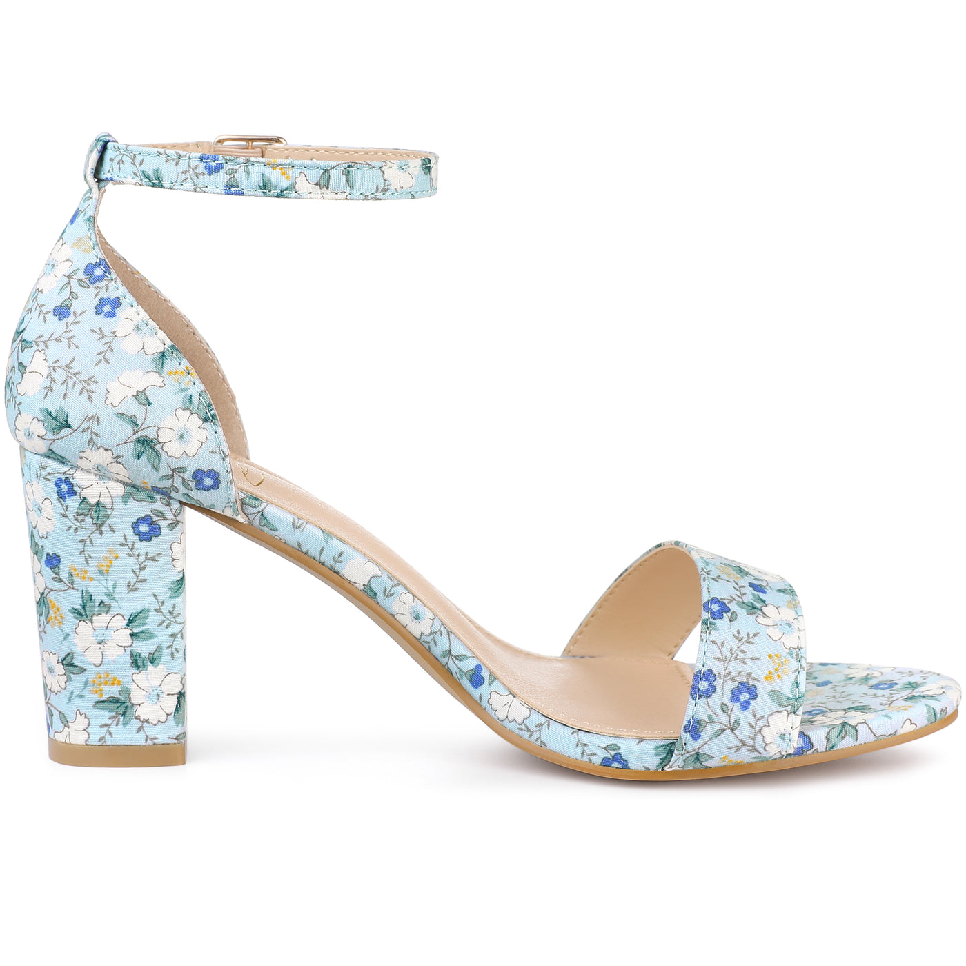 Bublédon Perphy Floral Open Toe Ankle Strap Chunky Heels Sandals