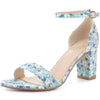 Perphy Floral Open Toe Ankle Strap Chunky Heels Sandals