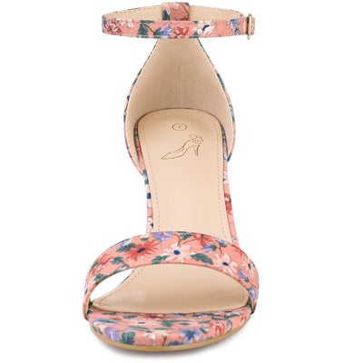 Perphy Floral Open Toe Ankle Strap Chunky Heels Sandals