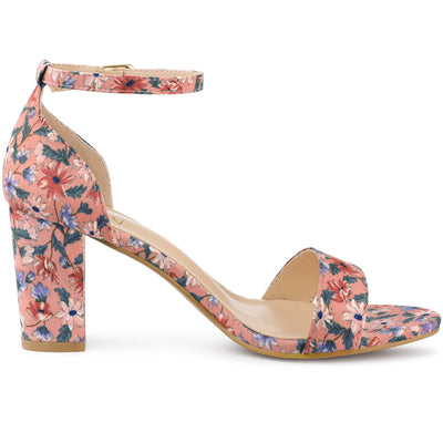 Perphy Floral Open Toe Ankle Strap Chunky Heels Sandals