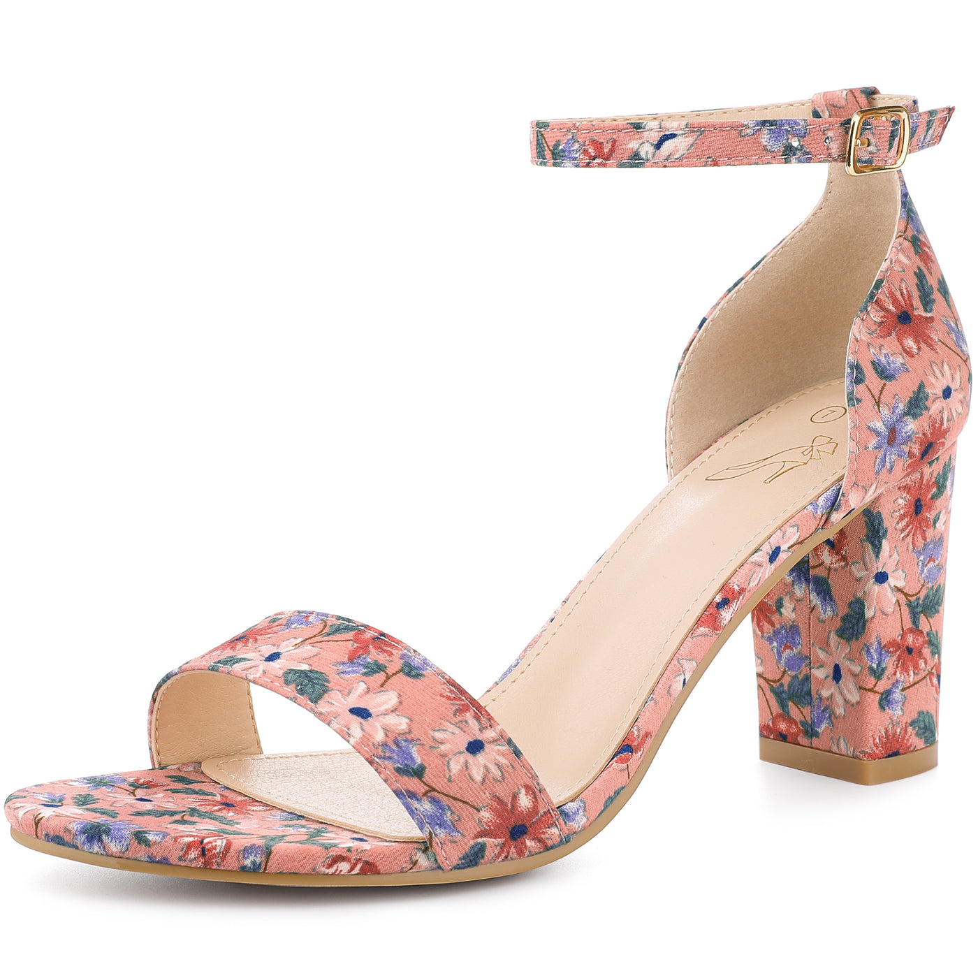 Bublédon Perphy Floral Open Toe Ankle Strap Chunky Heels Sandals