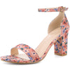 Perphy Floral Open Toe Ankle Strap Chunky Heels Sandals