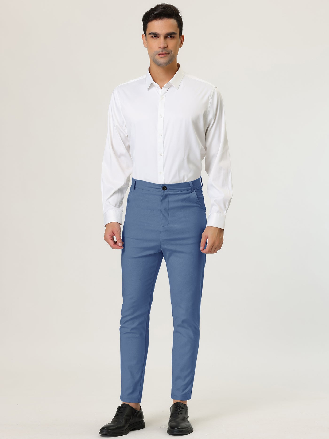 Bublédon Men's Skinny Trousers Solid Color Flat Front Pencil Dress Pants