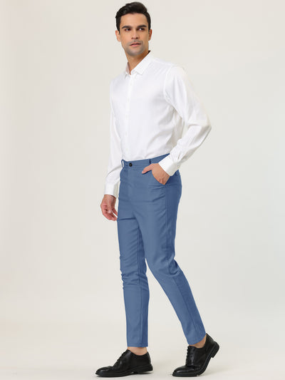 Men's Skinny Trousers Solid Color Flat Front Pencil Dress Pants