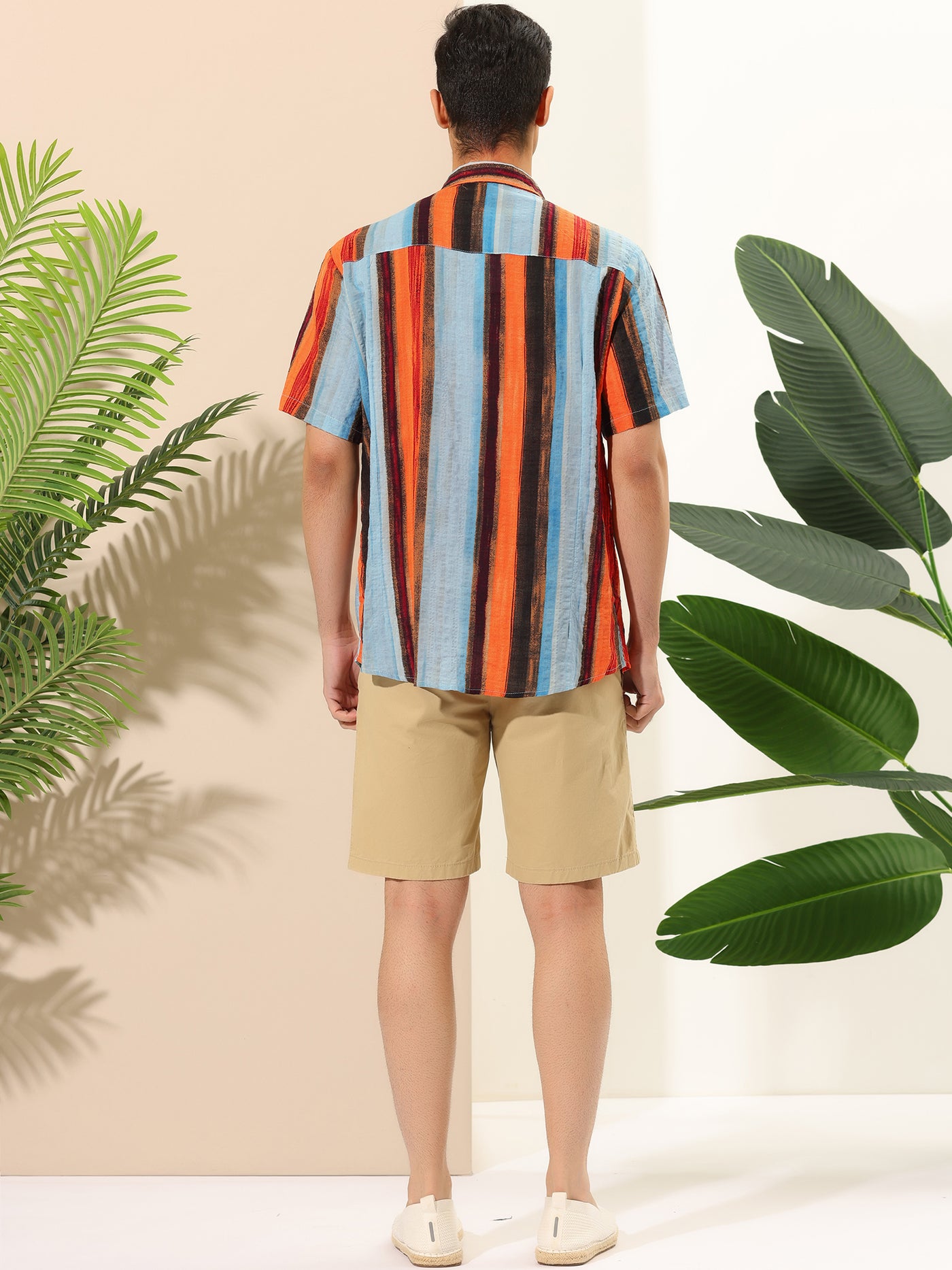 Bublédon Summer Striped Print Short Sleeve Hawaiian Shirt