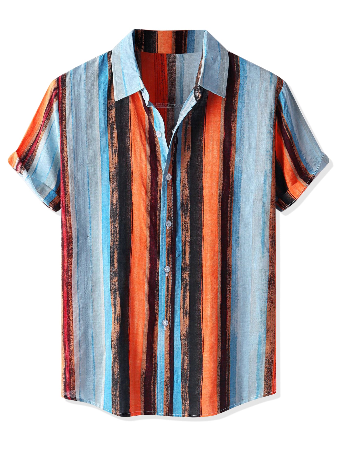 Bublédon Summer Striped Print Short Sleeve Hawaiian Shirt